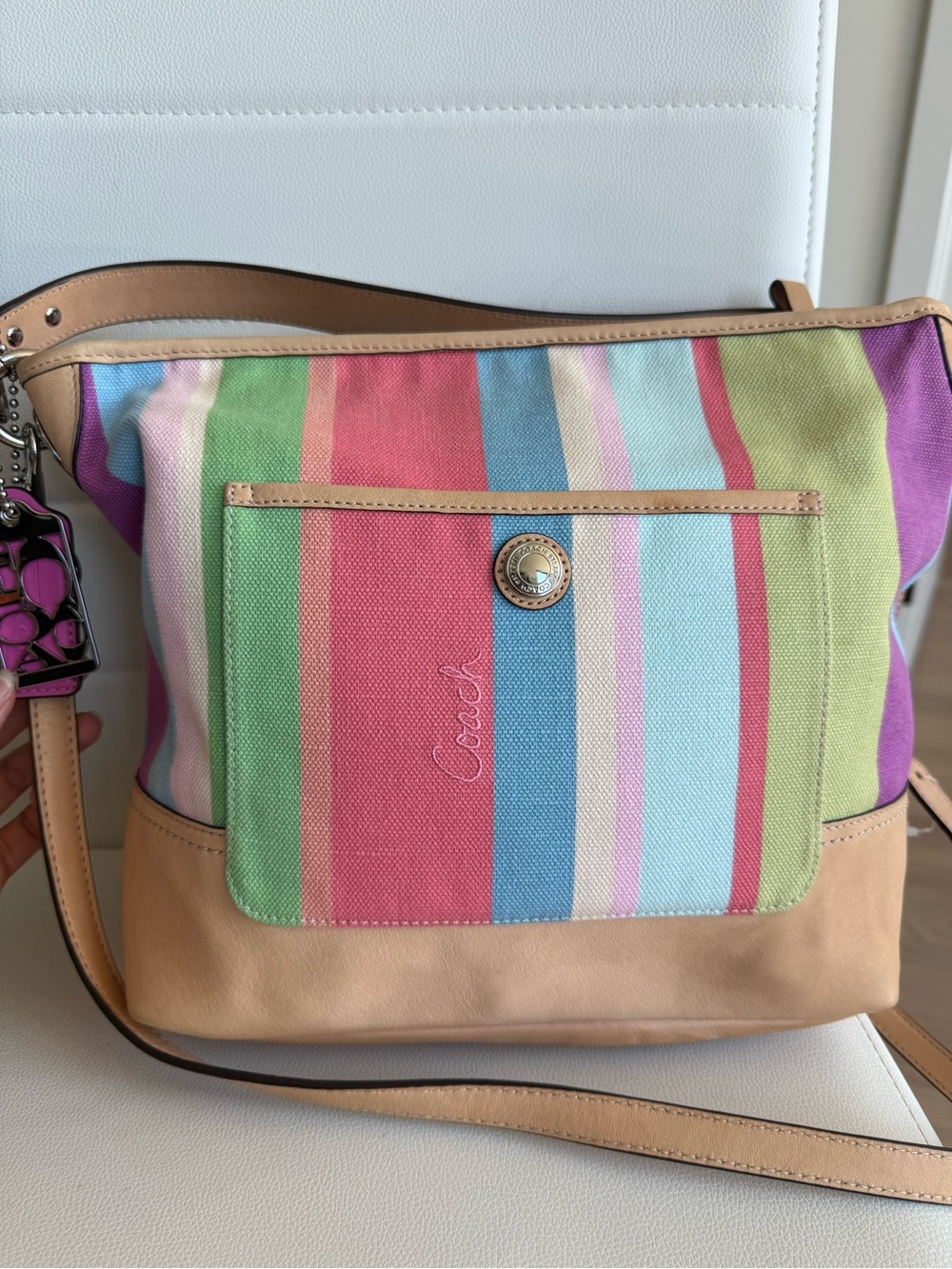 Coach Hamptons Legacy Multicolor Vtg Stripe Canvas Shoulder Bag Crossbody